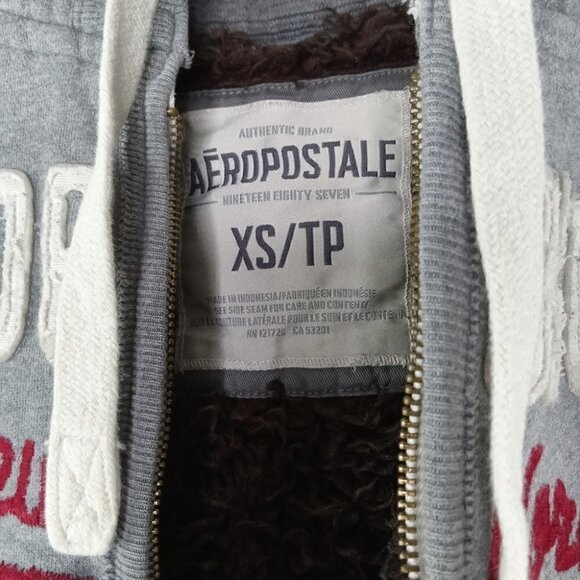 Aeropostale Coat Women Extra Small Zip Up Sherpa Lined Hoodie Grey Brown - Picture 3 of 8